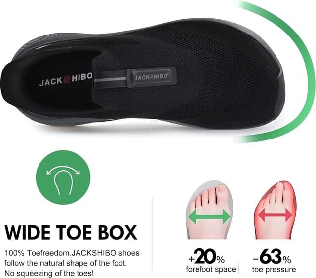 Detalle 2 de JACKSHIBO Mens Slip-On Wide Toe Box Trainers with Arch Support & Zero Drop Sole