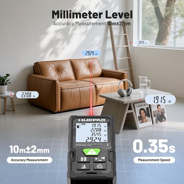 Detalle de Huepar Laser Measure (DM-LM50) digital laser distance meter up to 50m/100m with backlit LCD