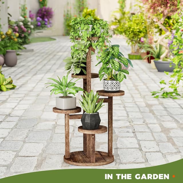 Thumbnail 6 de Bamworld 5-Tier Tall Plant Stand (Indoor Corner Wood Plant Shelf) for up to 5 potted plants