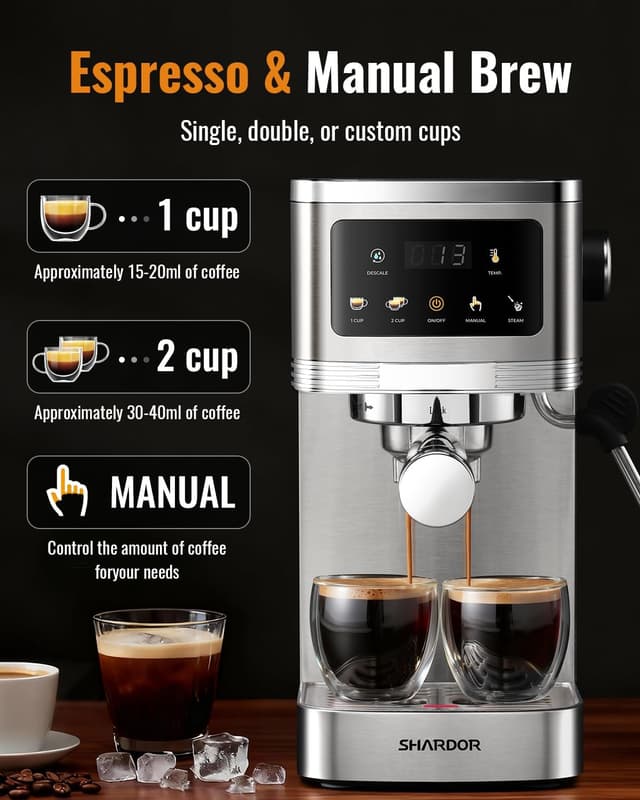 Detalle de SHARDOR Espresso Machine 20 Bar with Milk Frother and Touchscreen