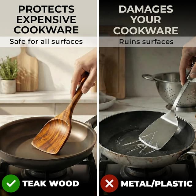 Detalle de Wooden Utensil Set 8 Pcs teak kitchen utensils 🍽