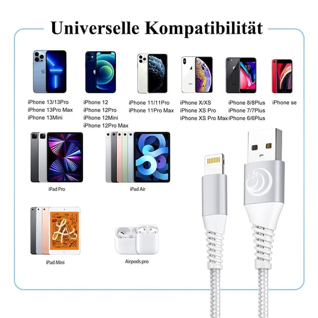 Detalle 2 de Câble iPhone Lightning MFi certifié (lot de 2) 2 m + 2 m, nylon tressé