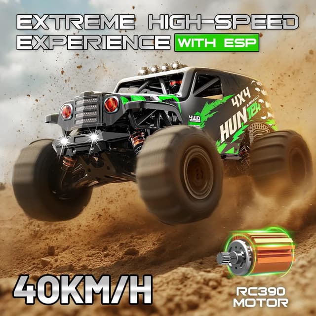 Detalle de Womaqu Macchina RC telecomandata 1:14 4WD 40+ km/h con 2 batterie 7.4V 1300mAh e 2 set di pneumatici