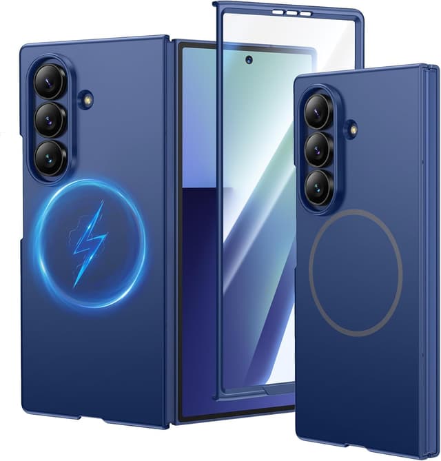 Detalle de HWeggo for Samsung Galaxy Z Fold 7 case with built-in 9H screen protector (blue)