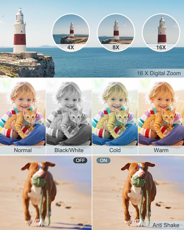 Detalle 2 de CAMKORY Digital Camera 1080P 44MP Compact with 16X Digital Zoom (Anti-shake) – Black