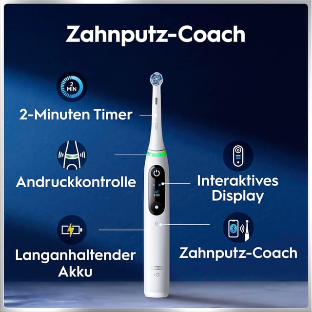 Detalle 2 de Oral-B iO Series 6 elektrische Zahnbürste (weiß) inkl. 2 Aufsteckbürsten, Reise-Etui – 5 Putzmodi