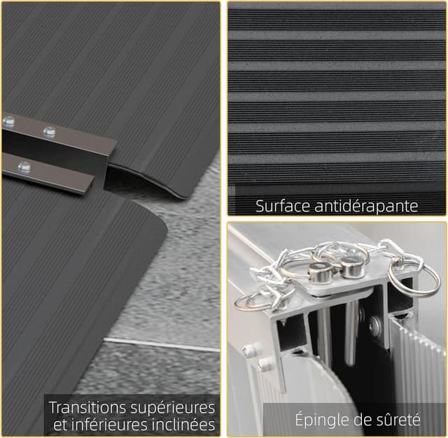 Detalle de HOMCOM rampe de fauteuil roulant pliable en aluminium (91 x 73,6 cm) antidérapante et sécurité renforcée