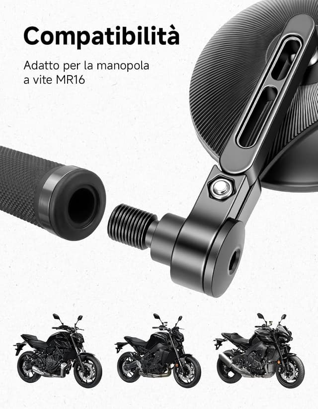 Detalle de KEMIMOTO Specchietti Moto omologati E24 E24: 2 pezzi retrovisori retro manubrio con attacco MR16