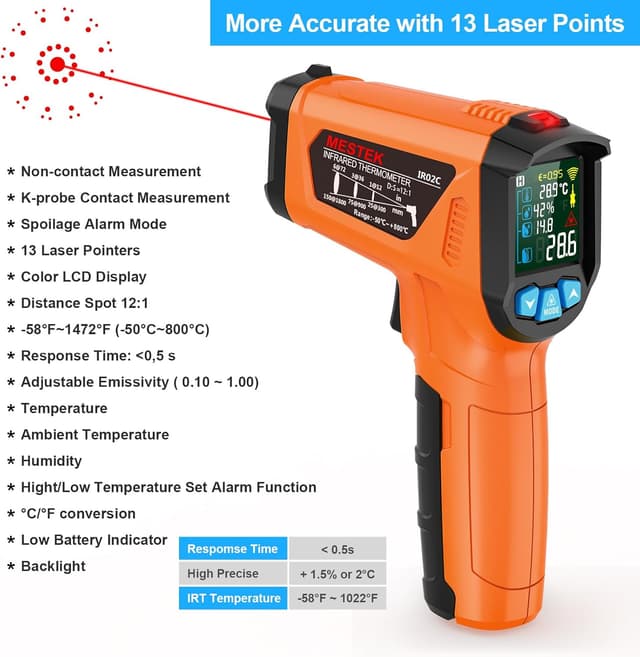 Thumbnail 2 de MESTEK Infrared Thermometer Gun −58°F to 1472°F