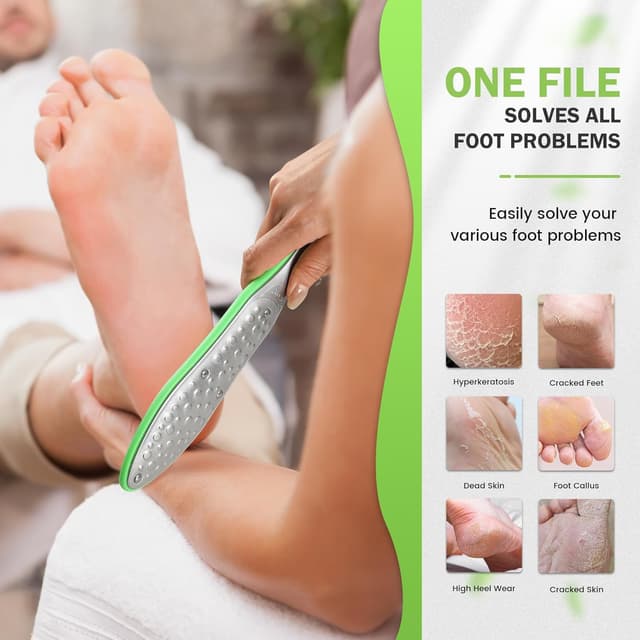 Detalle de BEZOX Heavy Duty Stainless Steel Full Body Foot File (Green) – Double-Sided Pedicure Callus Remover