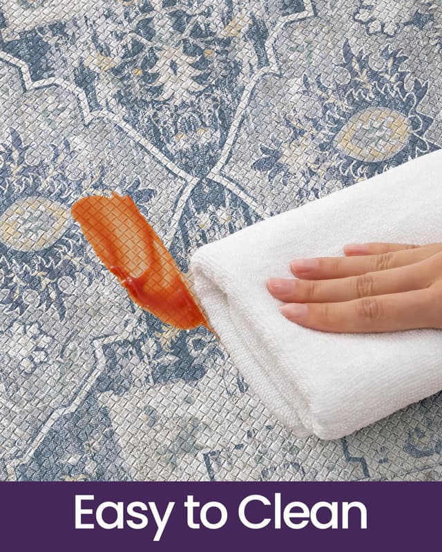 Thumbnail 6 de DEXI Kitchen Floor Mats Anti-Fatigue Runner (23x86) Waterproof Cushioned Vintage Rug, Light Grey and Blue