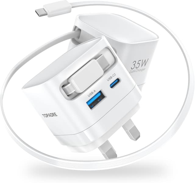 Imagen de TOPADRE 35W Retractable USB-C Charger (3 Ports) with Built-in 70cm Cable, White en OfertitasTOP
