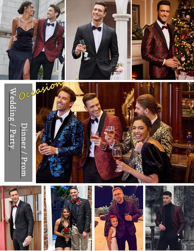 Thumbnail 4 de COOFANDY Men’s Floral Tuxedo Jacket paisley shawl lapel blazer