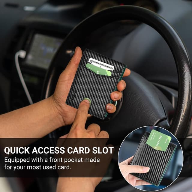 Detalle 2 de VATAN Slim RFID Blocking Leather Wallet (Carbon Black & Green) for up to 15 Cards