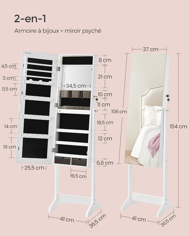 Thumbnail 5 de SONGMICS Armoire à Bijoux sur Pied JJC023W01