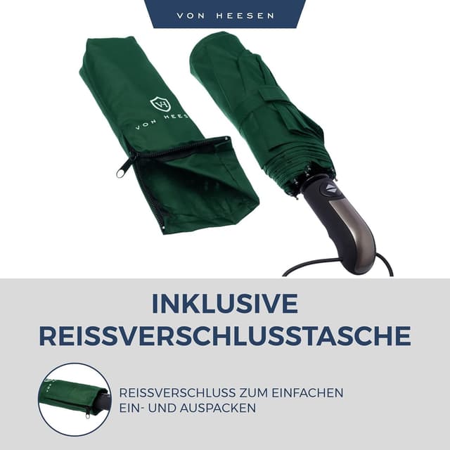 Detalle de VON HEESEN sturmfester Taschenschirm bis 140 km/h inkl. Schirm-Tasche & Reise-Etui