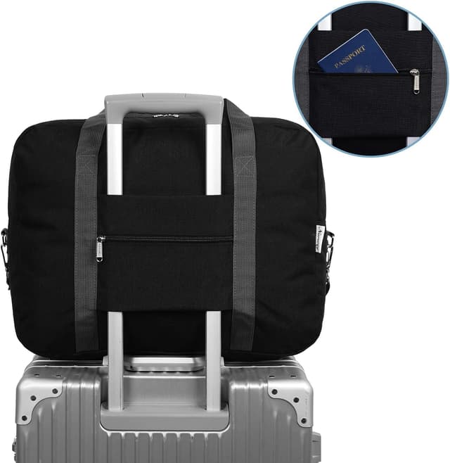 Detalle de Reisetasche Handgepäck Easyjet 45 x 36 x 20 cm, faltbare Weekender-Tasche mit 30 l – Schwarz