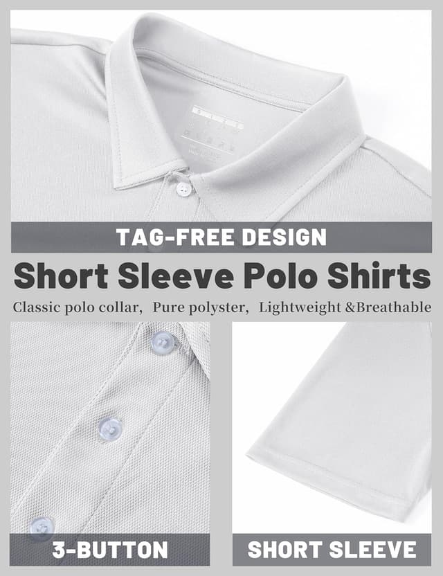 Detalle de TACVASEN men’s polo shirts short-sleeve for golf, outdoor sport & work (quick-dry, moisture-wicking)