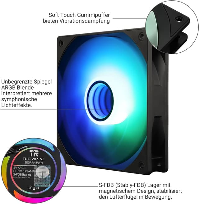 Thumbnail 2 de Thermalright TL-C12B-S V3 120mm ARGB CPU-Lüfter (3er-Pack)