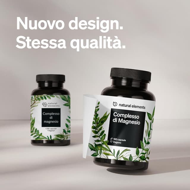 Detalle 2 de Natural Elements Magnesio Completo – 400 mg di magnesio elementare al giorno, 5 forme (180 capsule), vegano