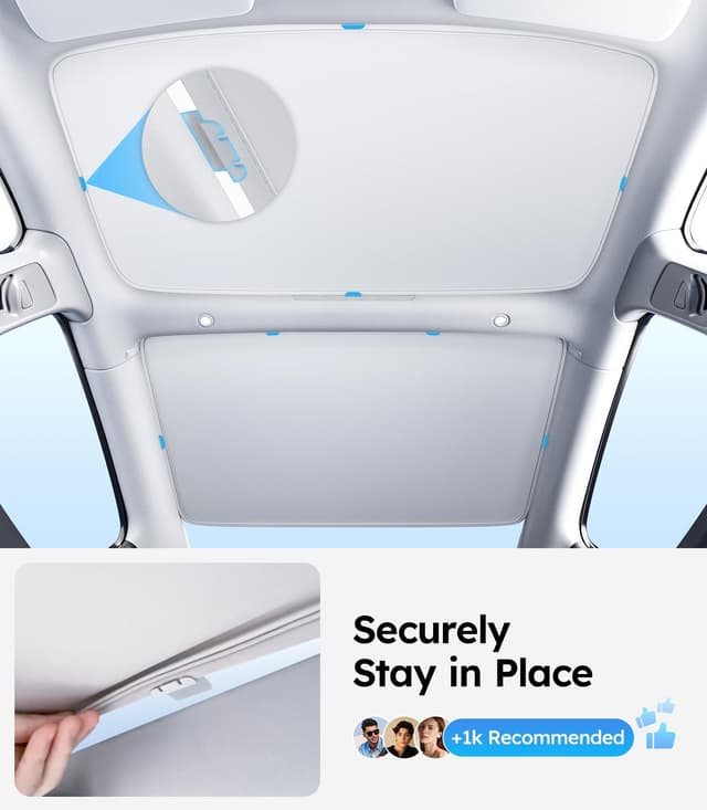 Detalle de Wigoo Tesla Model 3 Roof Sunshade (Built to fit, thermal insulation) for 2020–2026 Highland, gray interior