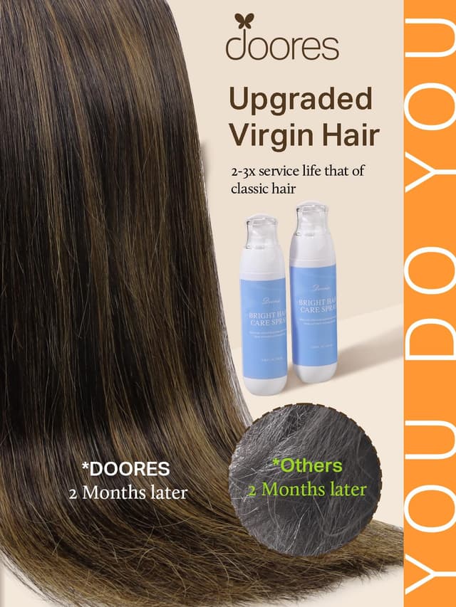 Detalle de DOORES Tape-In Human Hair Extensions (Remy) — Balayage Dark Brown to Chestnut Brown, Straight, 18 inch, 50g/20 pcs