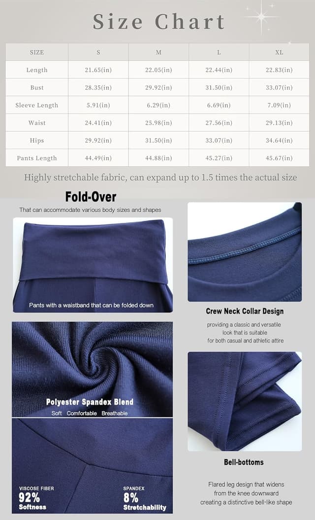 Detalle de YETOWA Women’s 2-Piece Lounge Outfit Set (Slim Short-Sleeve Top + Low-Rise Flare Leggings)