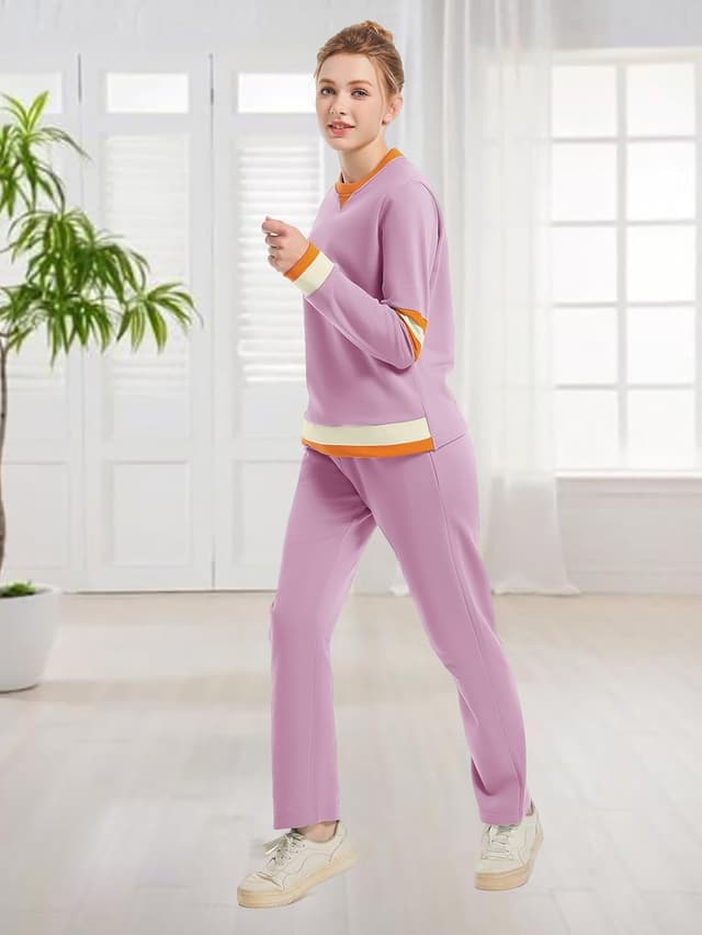 Detalle de ANOTWENER Damen Lounge-Set aus 85% Baumwolle (Zweiteiler) – Sweatshirt & Jogginganzug im Sweatsuit-Style