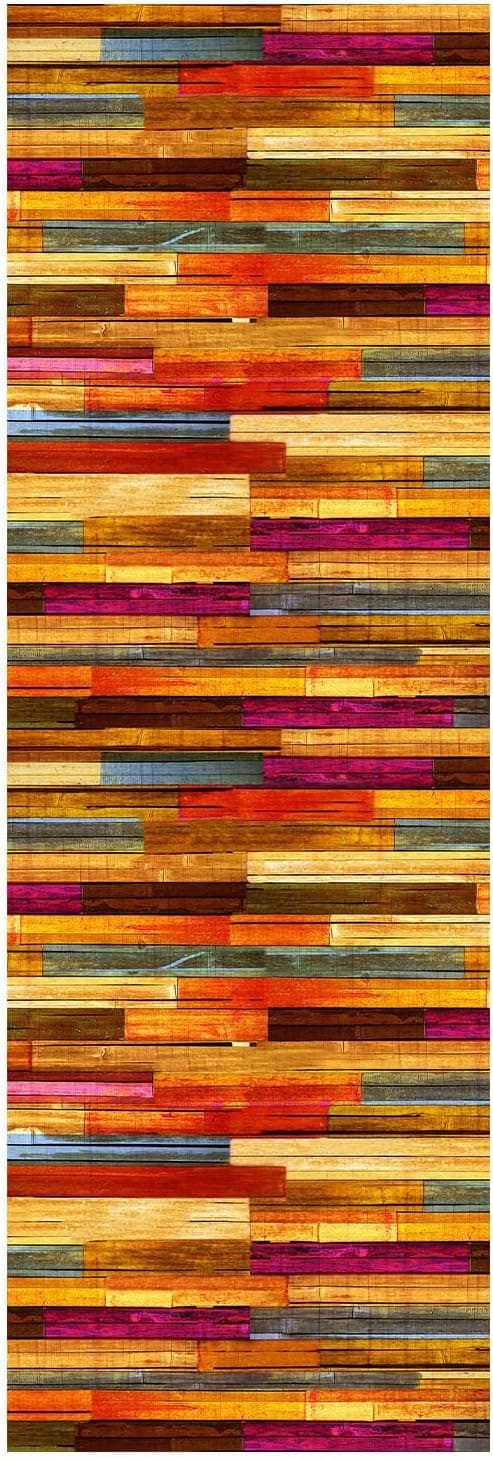 Detalle de WTHYGB Teppichläufer für Flur & Küche, rutschfest, waschbar – 60 x 180 cm (Rot mit Holzmaserung)