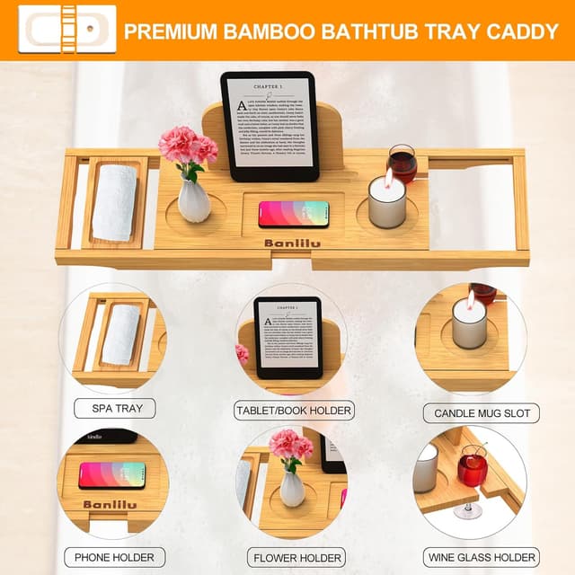 Detalle 2 de Premium Bamboo Bathtub Tray 27.5–35.4 in