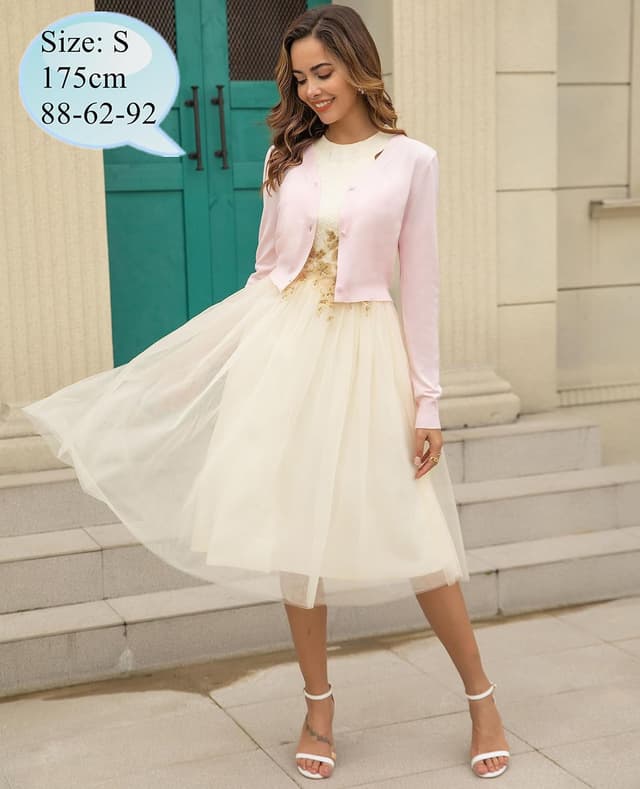 Detalle 2 de Yukiuiny Damen Bolero Bolerojacke mit V-Ausschnitt, Knöpfe und feinem Strick – elegant für Übergangszeiten