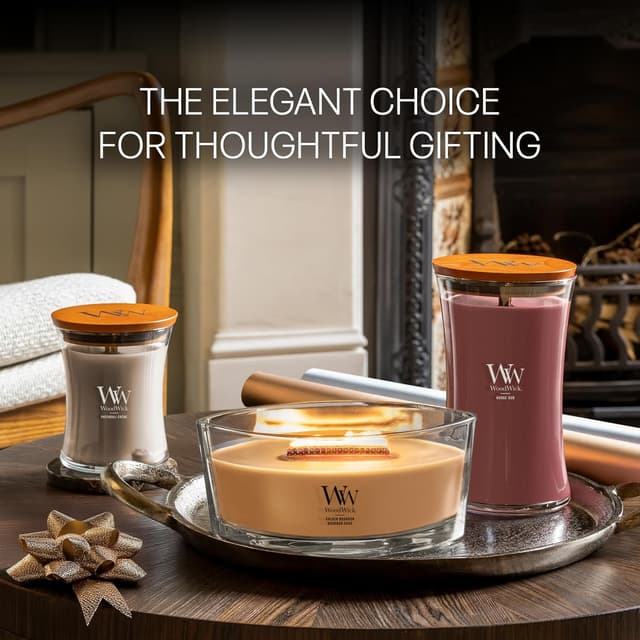 Detalle 2 de Grande bougie parfumée WoodWick Patchouli Crème à mèche crépitante (jusqu’à 130 heures)