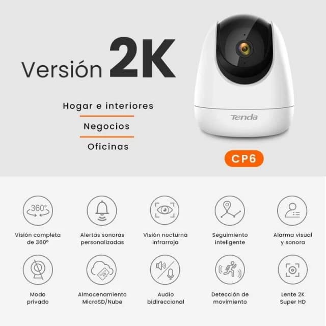 Detalle de Tenda CP6 Cámara 2K IP WiFi para vigilancia interior 360º