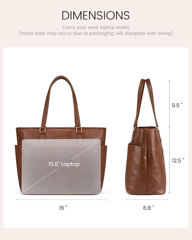 Detalle de LOVEVOOK 15.6-Inch Laptop Bag for Women — Vintage Vegan Leather Work Tote with Cup Holder
