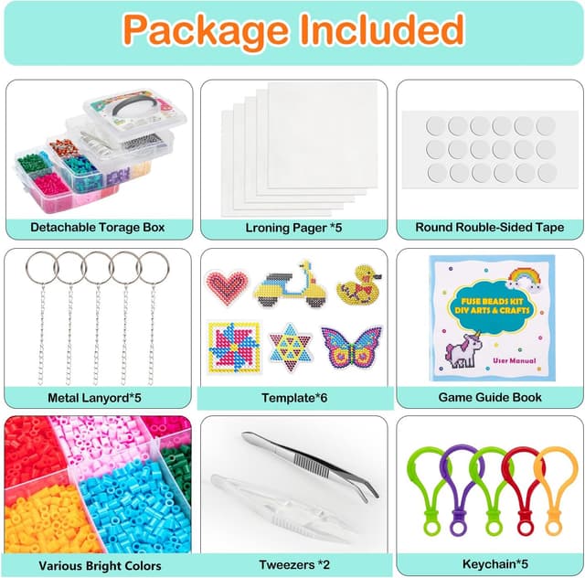 Detalle de SLEMAKO Bügelperlen-Set mit 10.600 Steckperlen (inkl. Aufbewahrungsbox, Platten & Anleitungsbuch)