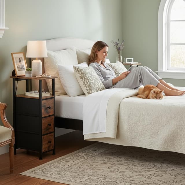 Thumbnail 3 de LOAKEKEL Slim Bedside Tables with Charging Station