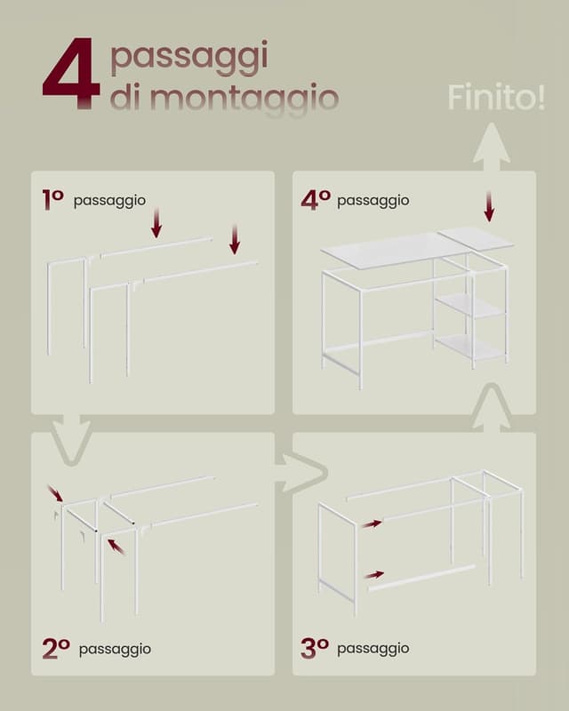 Thumbnail 6 de VASAGLE Scrivania per Computer LWD047W44 120 x 60 cm bianco acciaio