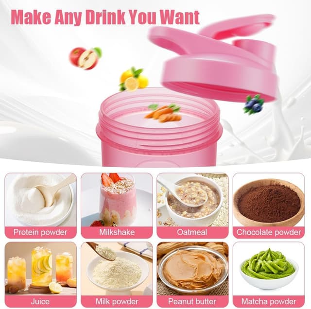 Detalle de Protein Shaker (2er-Set) 400 ml, BPA-frei und auslaufsicher mit Mixball & Messskala