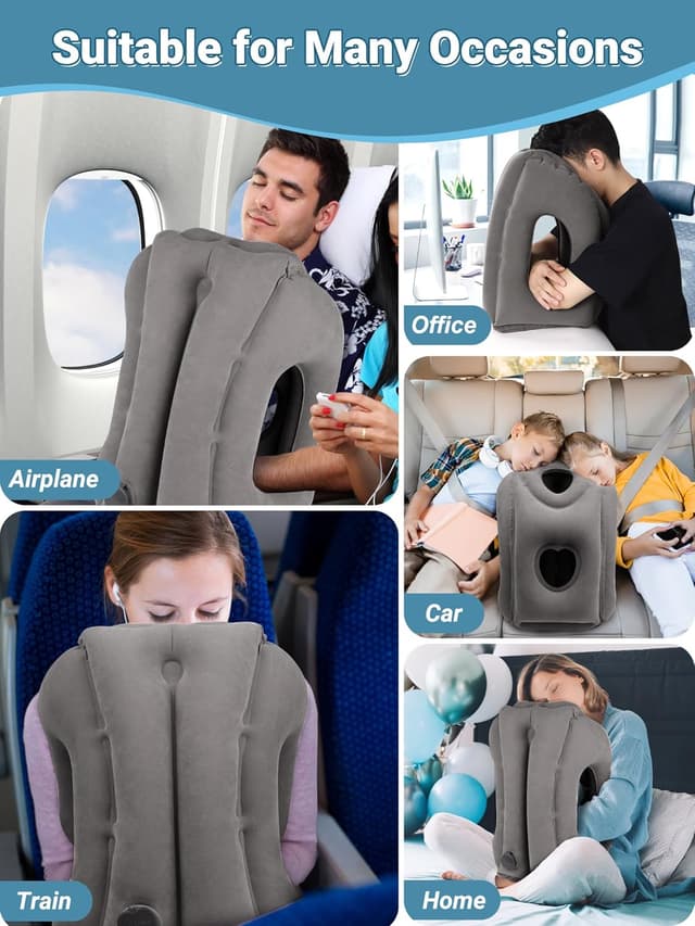 Detalle de Maliton Inflatable Travel Pillow for Airplane and Long Trips (Dark Grey)