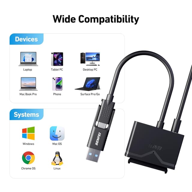Detalle 2 de BENFEI USB-3.0-SATA Adapter 2-in-1