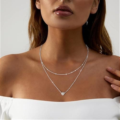 Detalle de Kenivira collar de plata de ley 925 para mujer con colgante corazón