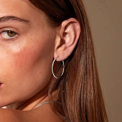 Detalle de MOROTOLE Pendientes de aro en plata de ley 925 grandes para mujer