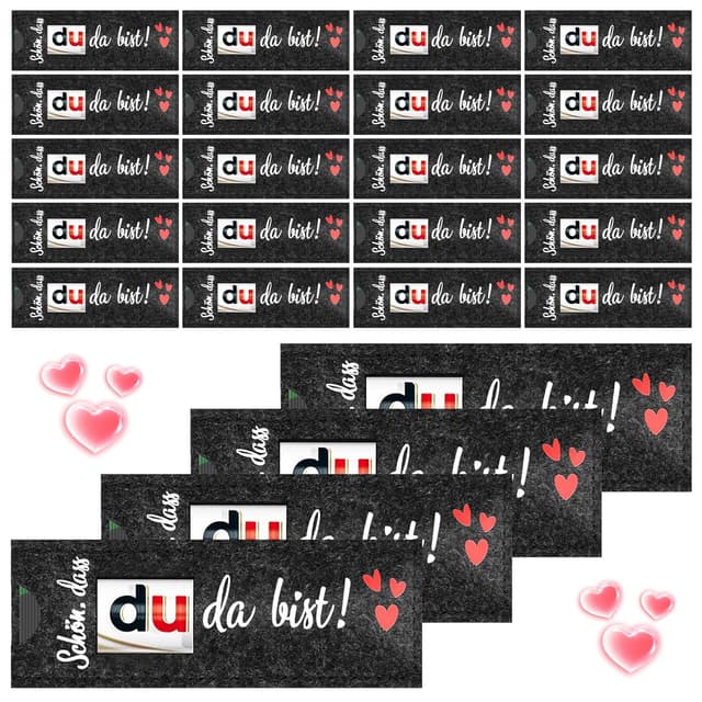 Detalle de Adiwo 24 Stück Filz-Gastgeschenkbox „Schön dass du da bist“ als Hülle für Schokolade & kleine Mitbringsel (ohne Schokolade)