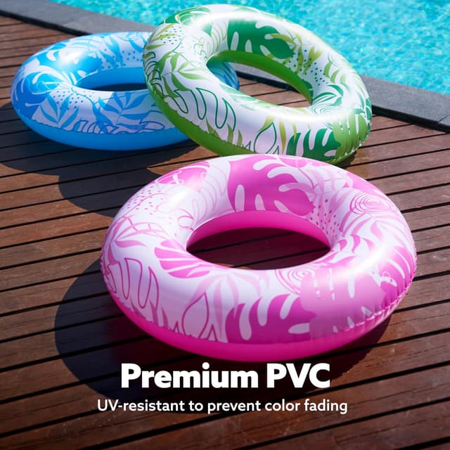 Detalle de JOYIN Pool Inflatable Swimming Rings 82.5cm (3 Pack) – Tropical Leaf, Donut & Fruit-style float rings for kids and adults