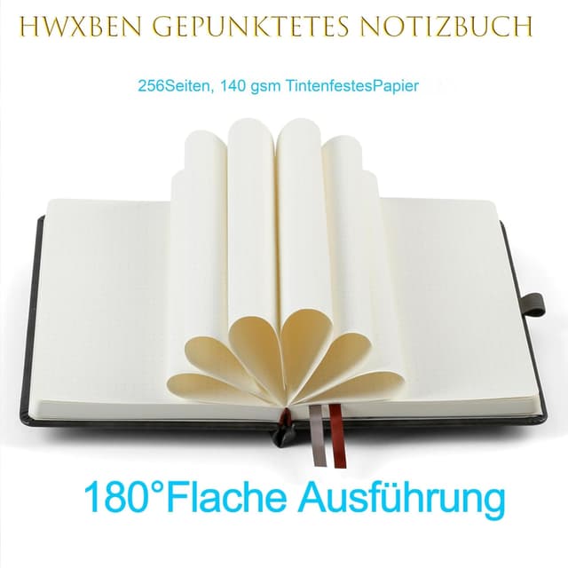 Detalle de HwxBen Bullet Dotted Journal mit Punktemuster, 256 Seiten (140 g/m²), PU-Hardcover – Premium Grau