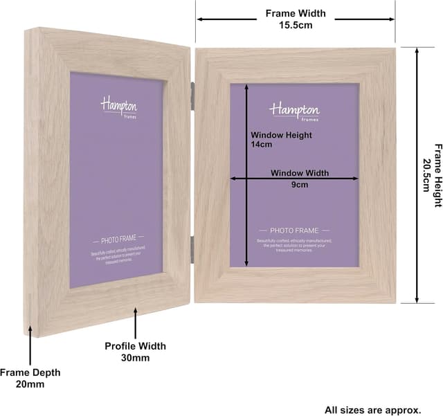 Detalle de Hampton Frames New England solid oak hinged double photo frame, natural finish, 4x6 (10x15cm) dual view