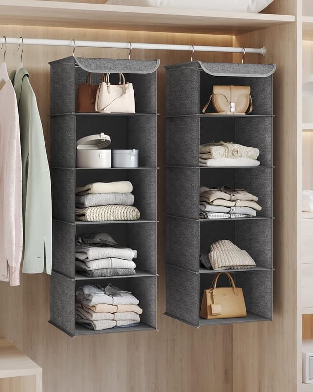 Detalle de SONGMICS RCH005G02 Kleiderschrank-Hängesack (faltbar, 2 Stück) – platzsparende Hängeaufbewahrung mit Metallhaken