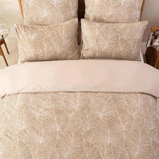 Detalle 2 de Tokokimo Beige Double Duvet Cover Set (Tropical Leaves) with 2 Pillowcases, Soft Microfibre, 200x200 cm