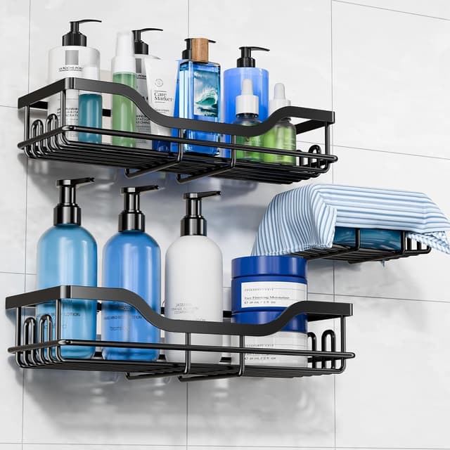 Imagen de OMAIRA 3-Pack Shower Caddy — Large Adhesive Bathroom Organizer en OfertitasTOP