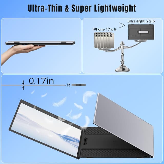 Detalle de KEFEYA Écran portable 14" triple (extension PC) FHD 1080p 100% sRGB, plug & play